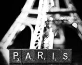 Paris - Fine Art Scrabble Tile Photography Print - Photograph black white silver grey europe travel vaction summer whimsical 12x18