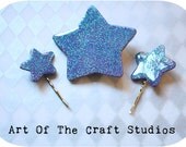 Set of 3 Purple glitter Stars hair clip and bobby pins
