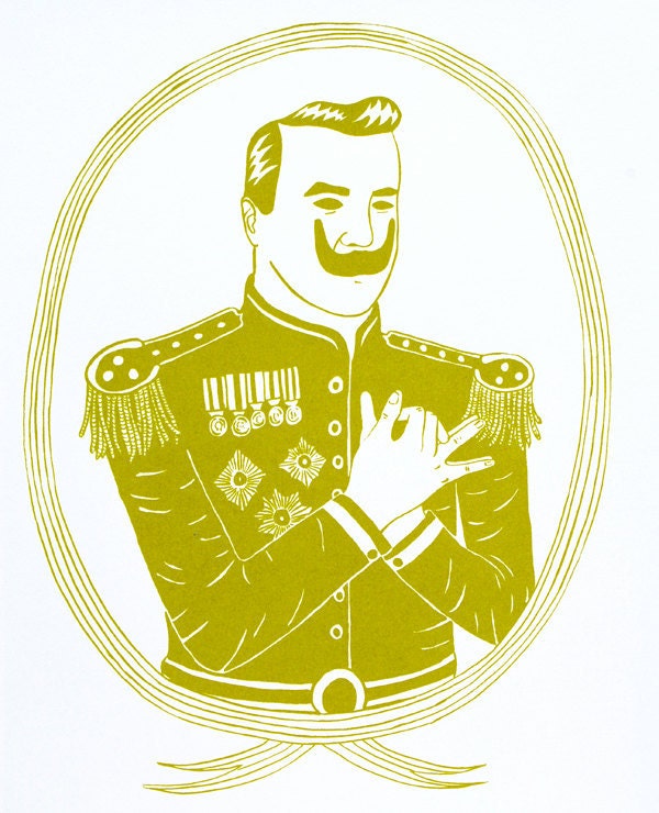 G E N E R A L . F O X . H A N D S  ( mustard on white ) - Original Screenprint