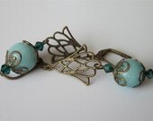 Amazonite Gemstone Chandelier Earrings Filigree Fleur De Lis