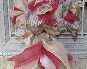 Flower Bouquet Pink and Beige Fabric and Hand stamped petals by My Broken Art on Etsy