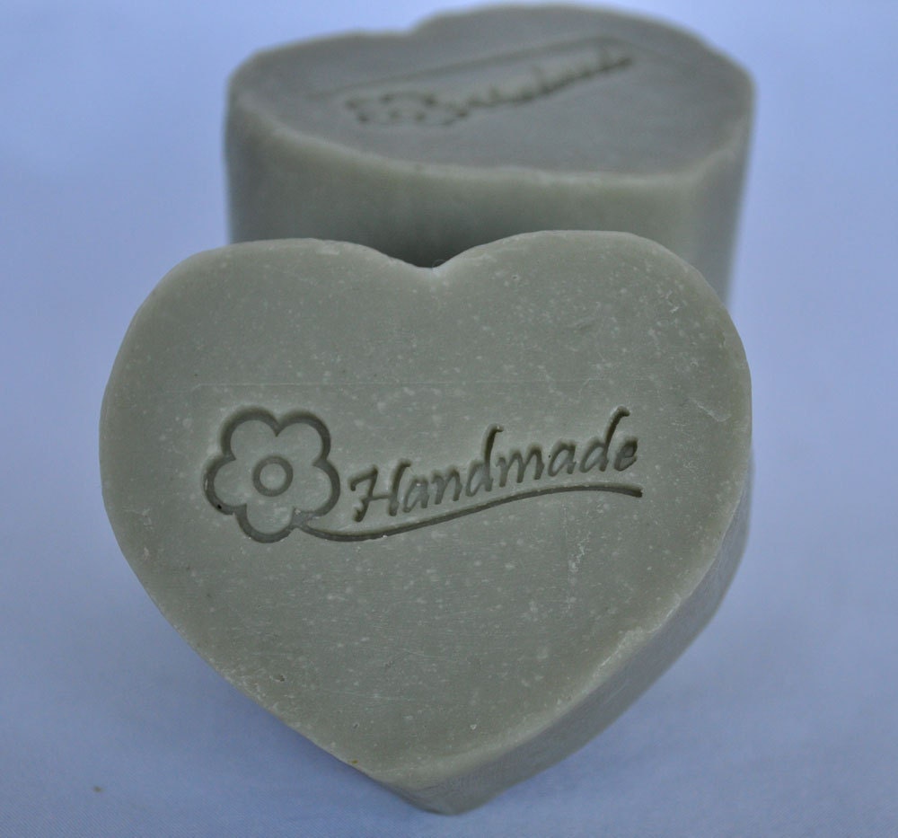 French Green Clay Soap, Heart Shape, Cold Process, Facial/Body Soap,Mild Exfolient,Normal to Dry Skin