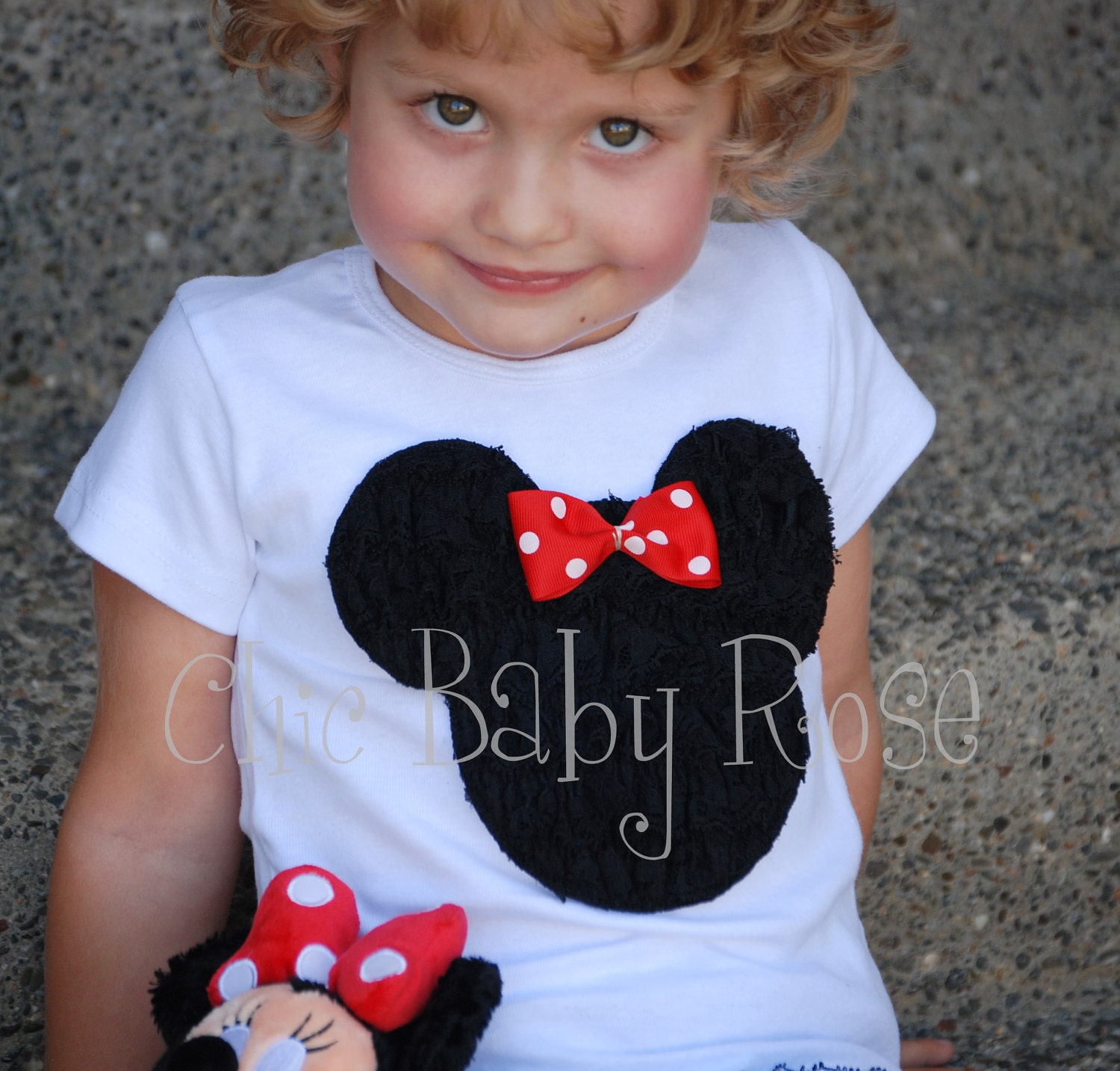 The Mouse Collection by Chic Baby Rose Lace Ruffle Minnie Tee Tank or Long Sleeve in your choice of 21 colors