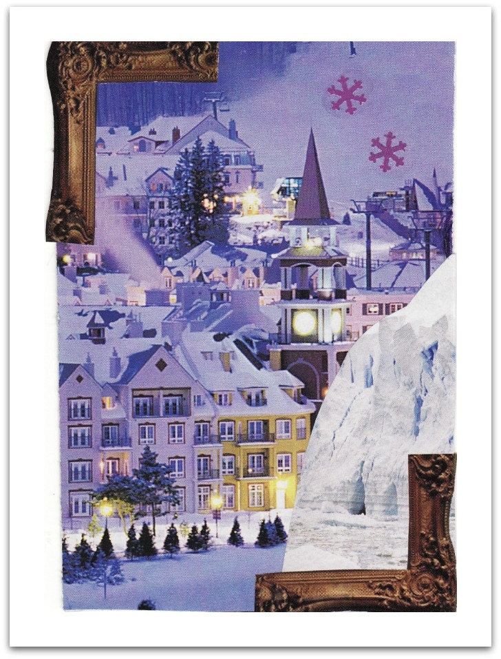 SPIRE ON the HILL collage art blank Christmas card
