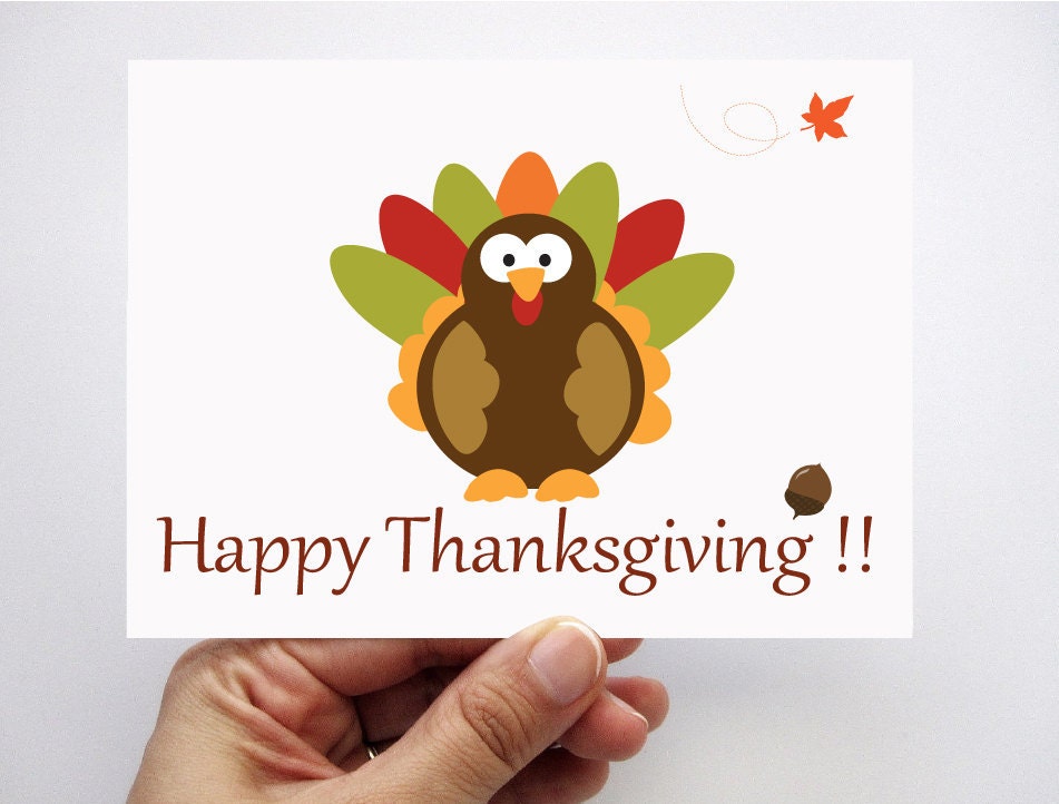 6 Turkey Thanksgiving Card set, Turkey Happy Thanksgiving Card