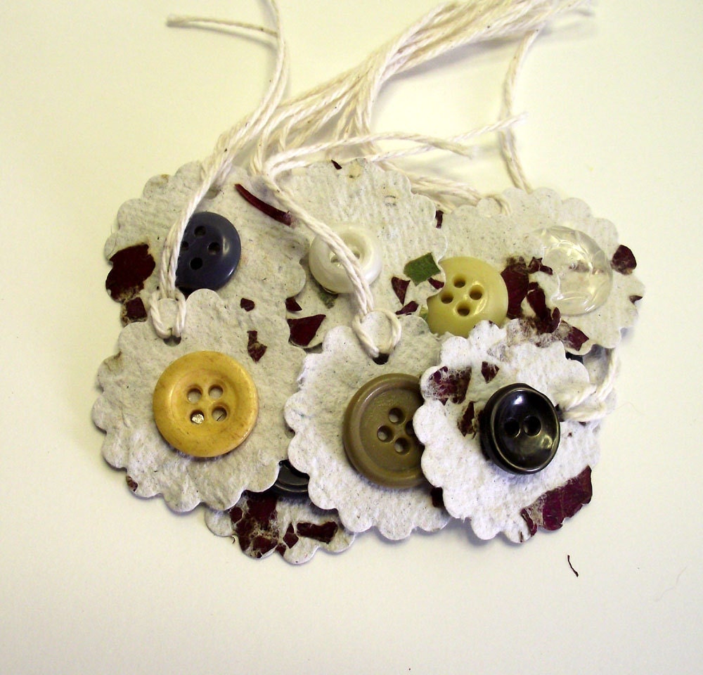 Handmade Paper and Vintage Button Gift Tags