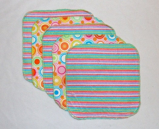 Bright Dots and Stripes Knit Terry & Flannel Cloth Wipes Set of 5
