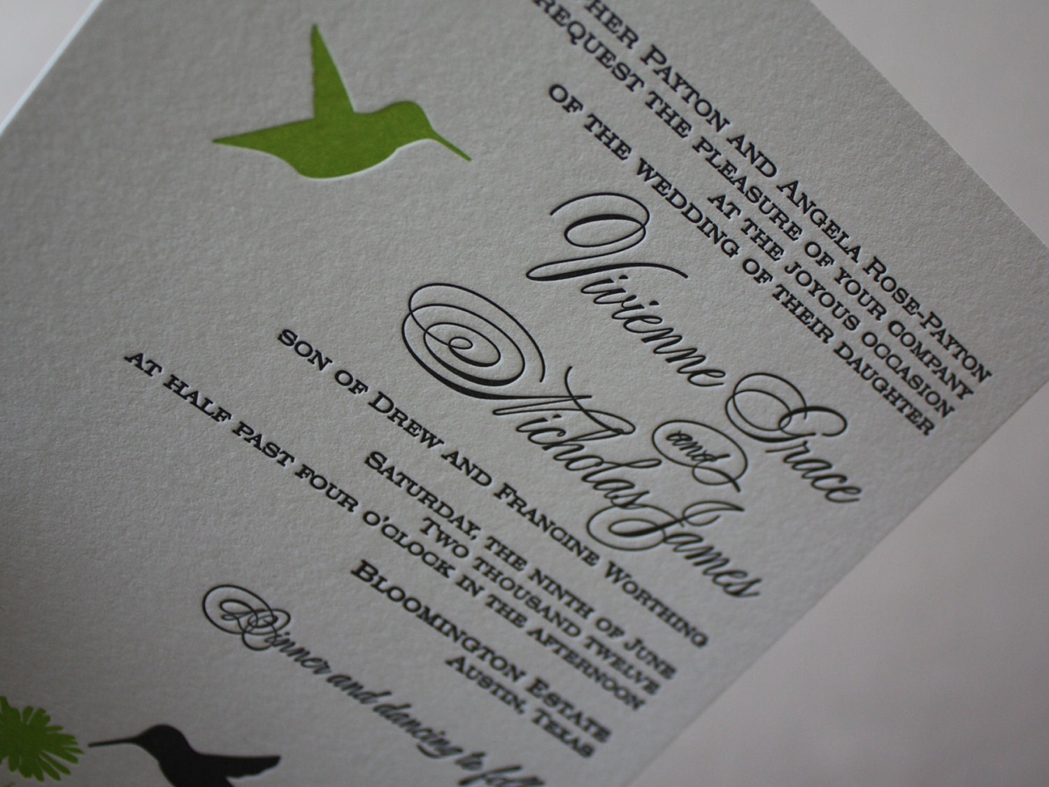 Letterpress Wedding Invitations, 50 Sets on Premium Cotton Cardstock  //The Vivienne Suite//