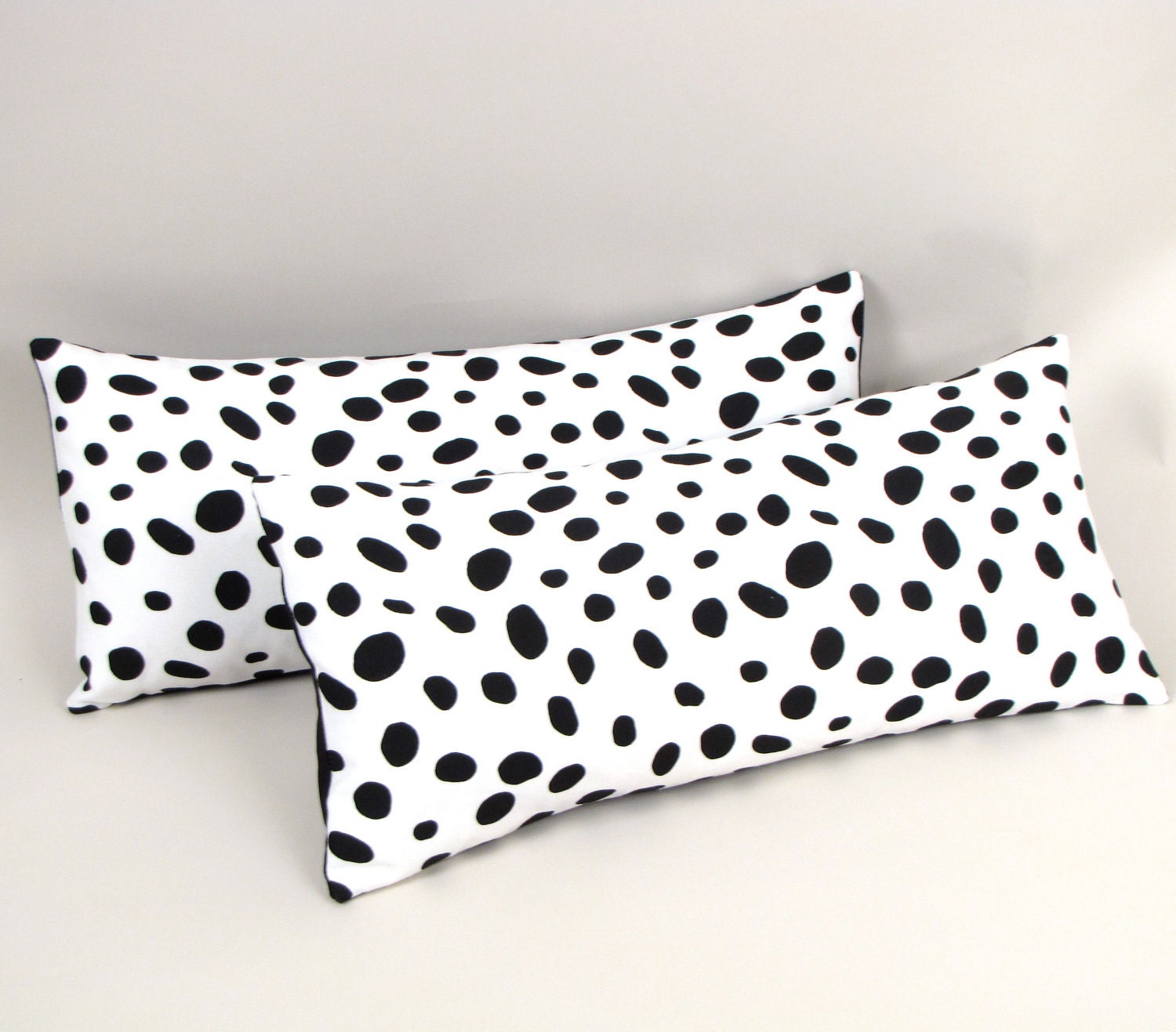 Black and White Dalmatian Spots Pillow Set of Two 8" x 18"