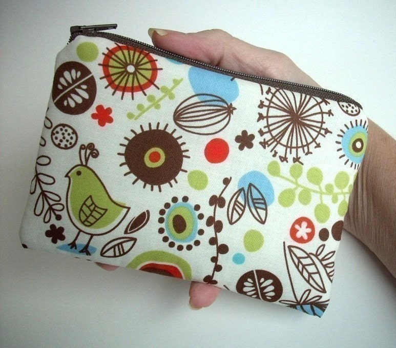 Zipper Pouch Little coin purse gadget case (Padded)  in Retro Thyme