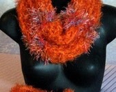 Orange & Variegated Blue/Orange Ladies Cowl Neck Scarf and Belt