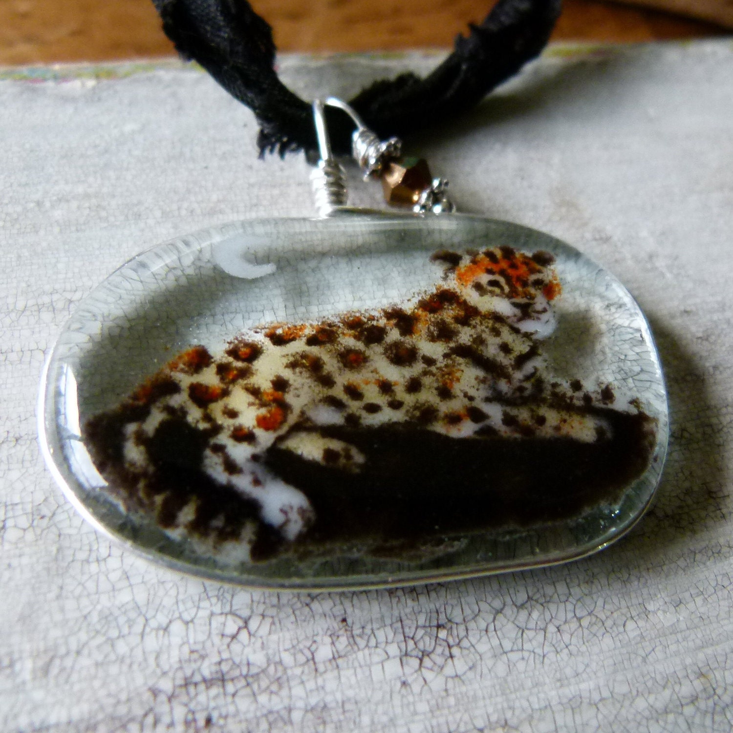 Leopard - Fused glass pendant