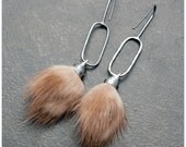 Furry Rocket Earrings - Brown recycled mink fur and Sterling Silver