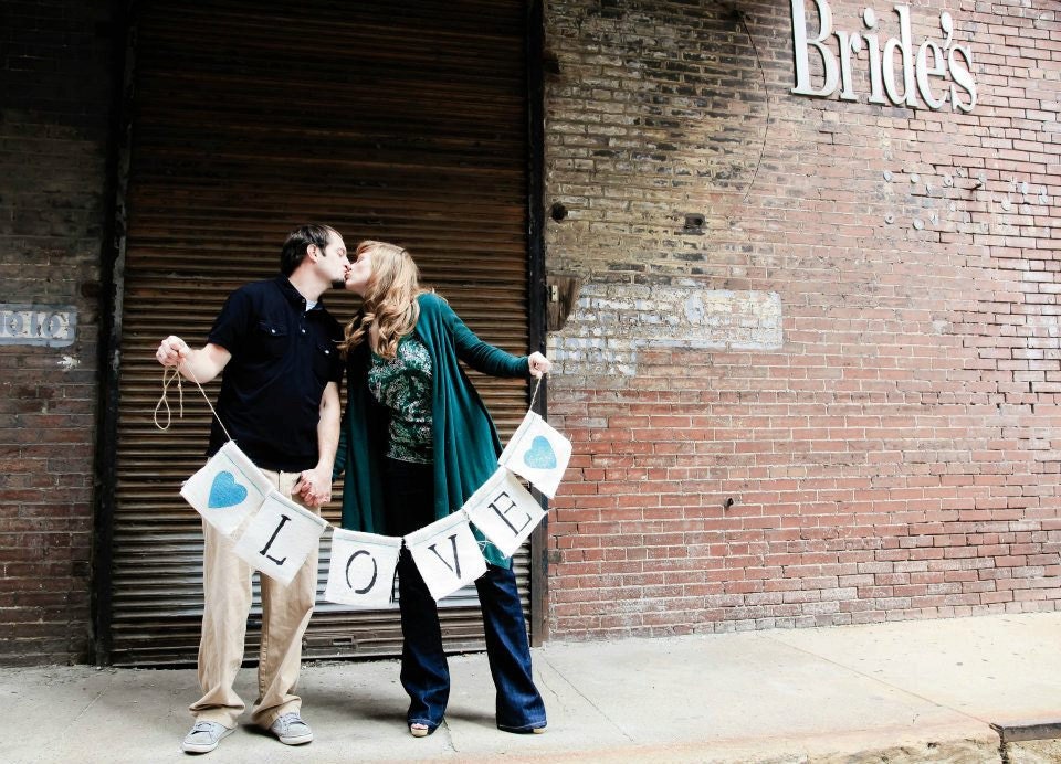 White Burlap Love banner with Glitter Hearts