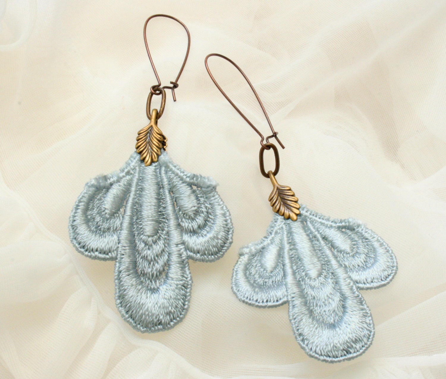Trois Petales Venise Lace Earrings in Ice Blue by TinaEvaRenee