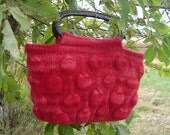 OOAK Original Design Firebush Pink and Red Cable Felted Knit Handbag Purse with Brown Rattan Handles
