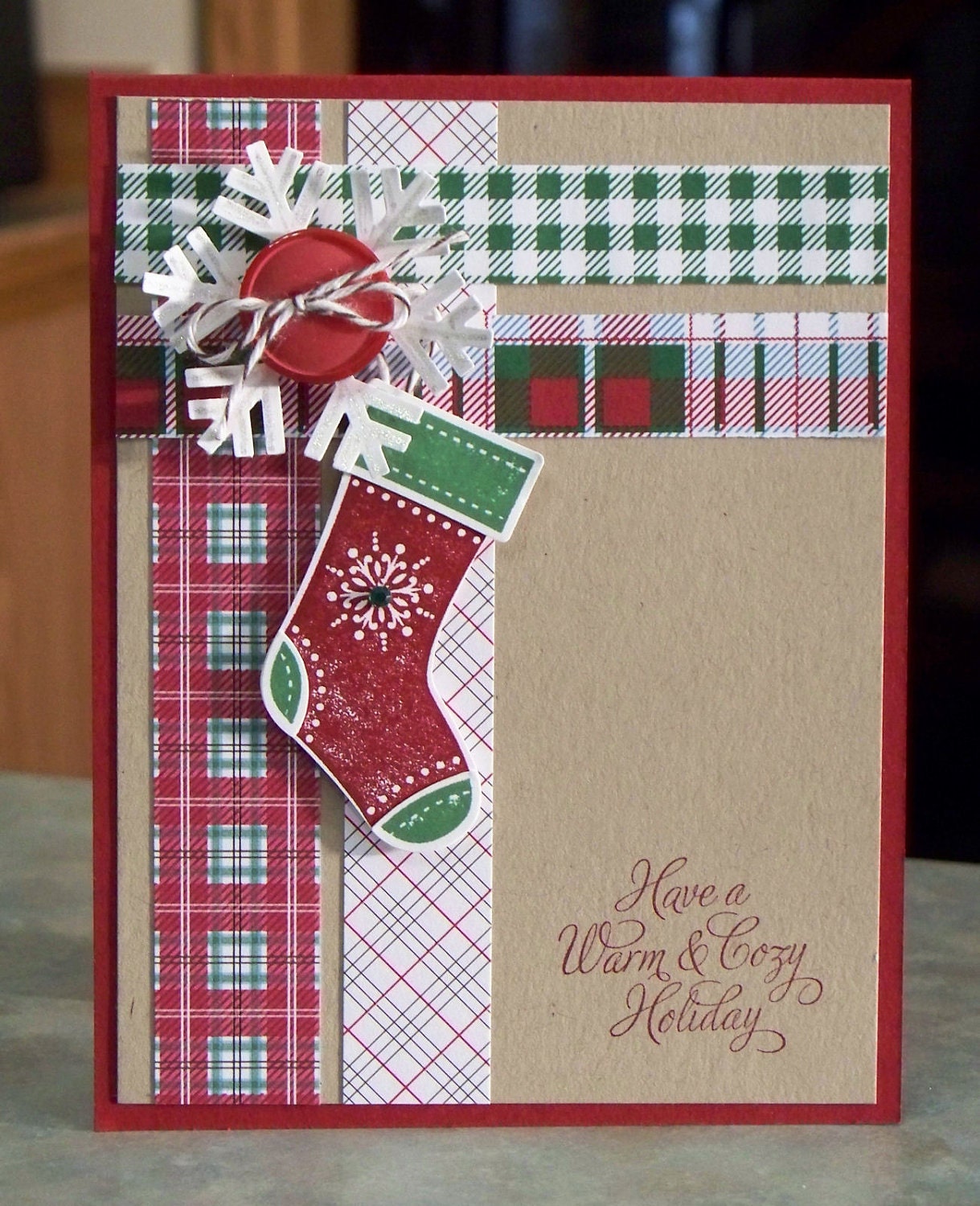 Christmas Card using Stampin Up Stitched Stockings