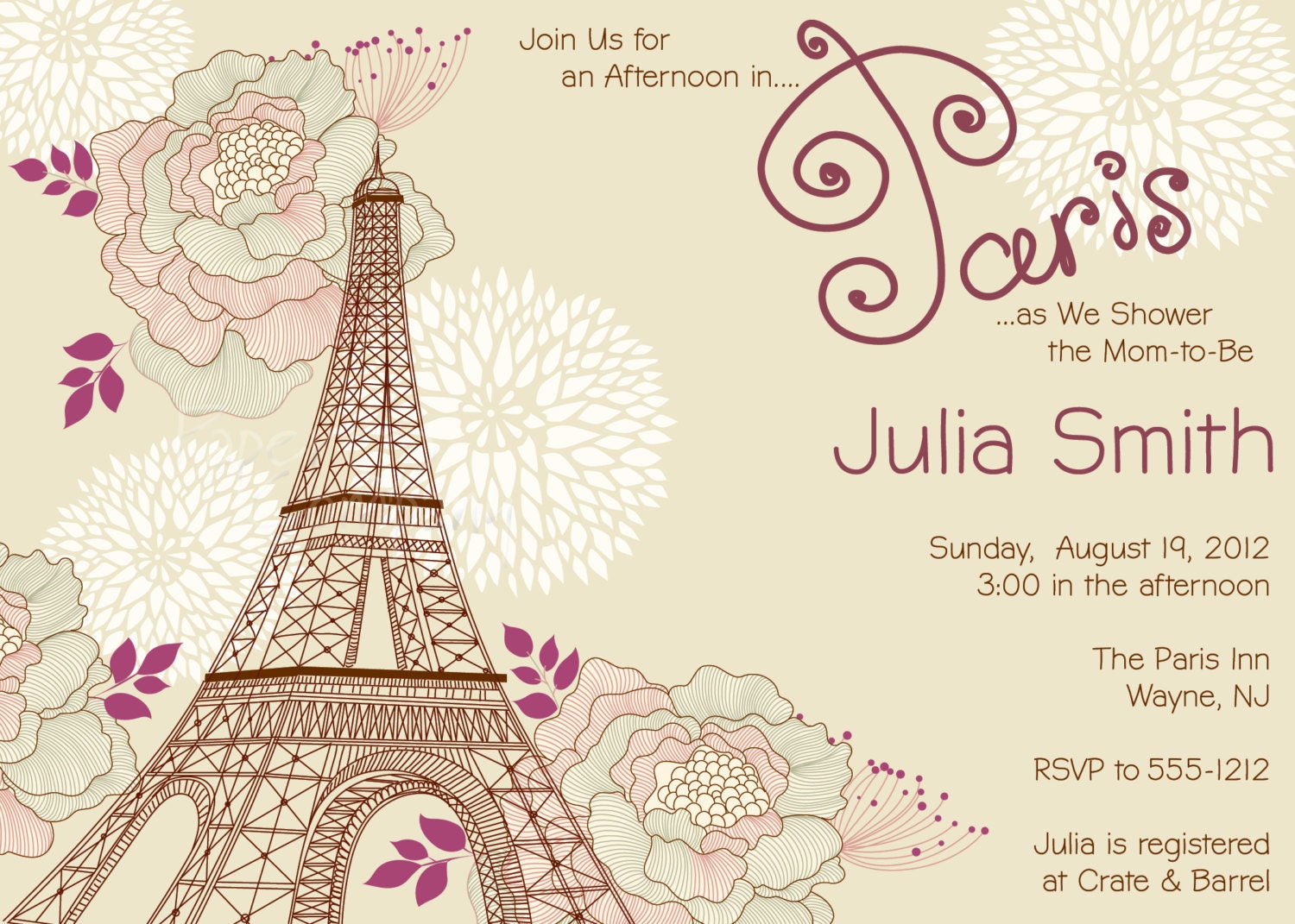 AFTERNOON IN PARIS Custom Baby Shower/Bridal Shower Invitation Digital Design - You Print
