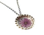 Pink Daisy Necklace. Sweet Flower Bottlecap Pendant by Everyday Bohemian on Etsy.