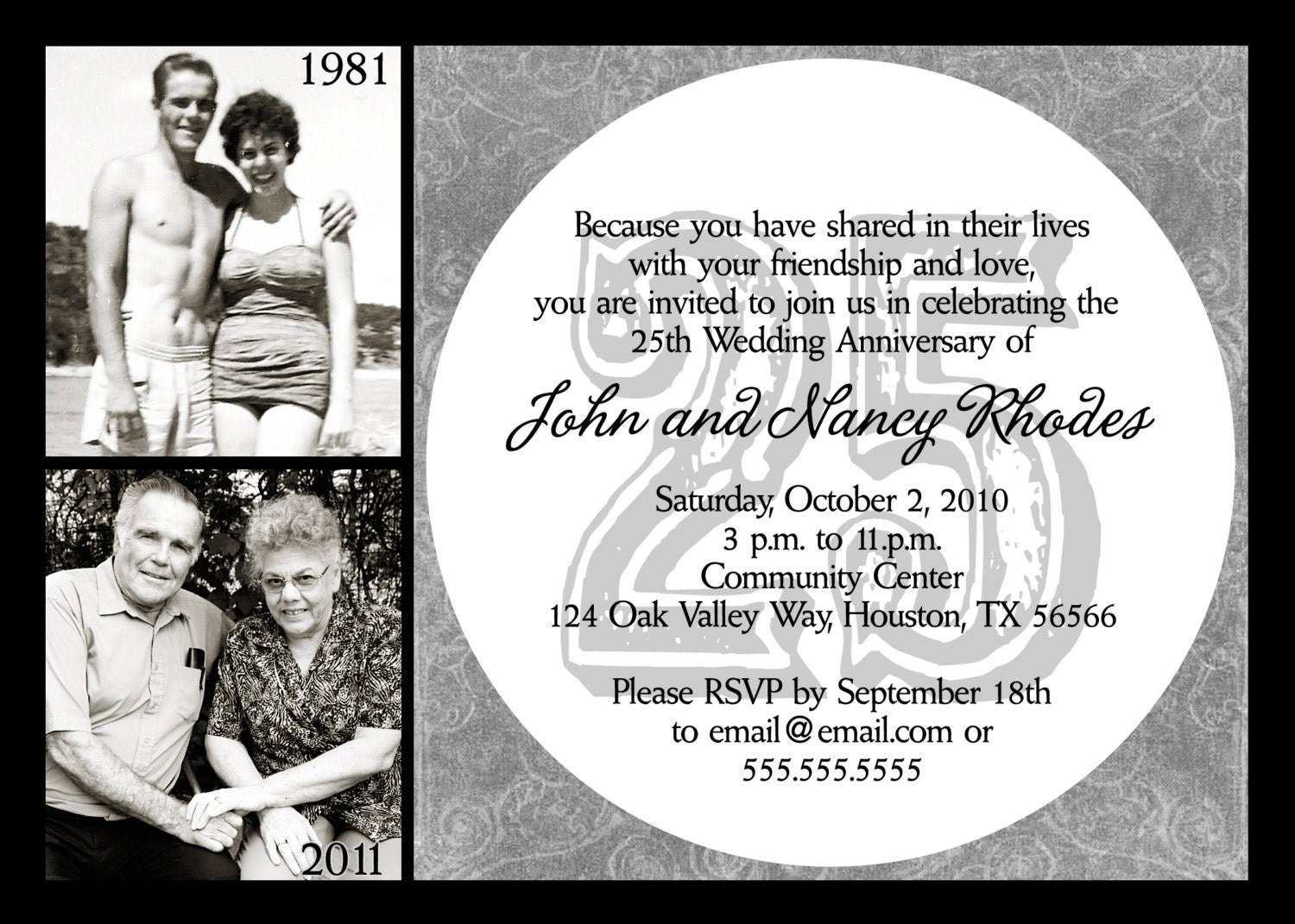 25th Anniversary Invitation - Silver Anniversary Party Invite (Printable Digital File)