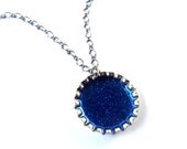 Royal Blue Bottlecap Necklace. Resin & Glitter Pendant by Everyday Bohemian.