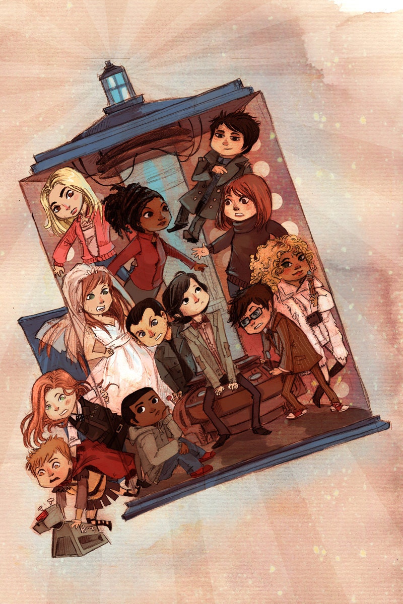 Bigger on the Inside New Who group shot mini poster art print