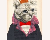 The Original Cat King  - ORIGINAL ARTWORK Hand Painted Mixed Media on 1920 famous Parisien Magazine 'La Petit Illustration' by Coco De Paris