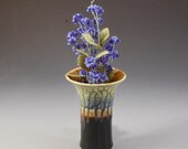 Wall Pocket Flower Vase Small Pottery Porcelain Wheel thrown Dark Ebony Brown Blue Fern by Mark Hudak