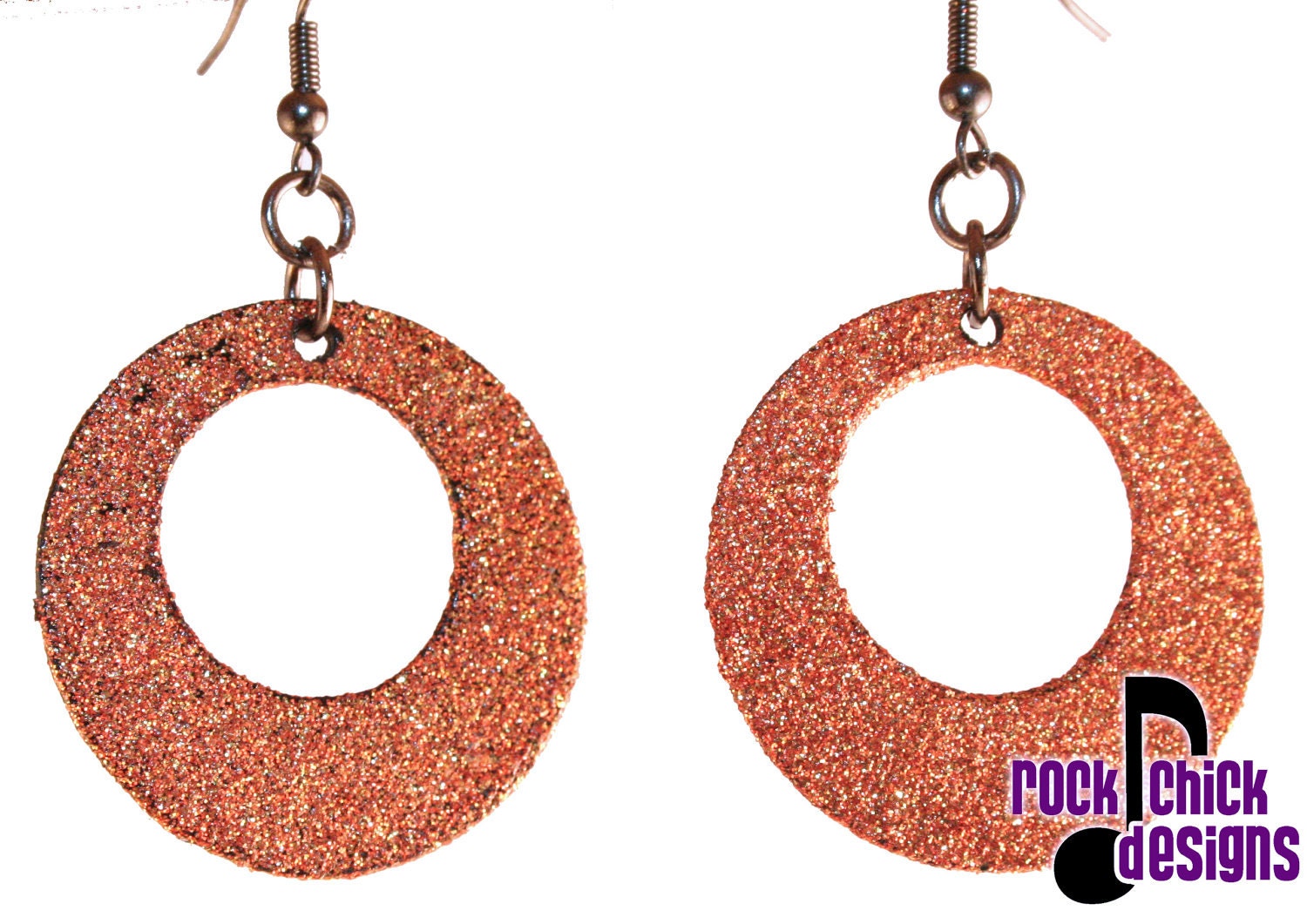 Orange glitter Vinyl Record earrings -- medium