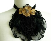 MaryBeth Venice Lace Necklace in Black & Gold by TinaEvaRenee