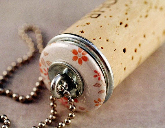 Recycled Jewelry - Industrial Wine Cork Necklace - Orange Sherbet Floral by Uncorked