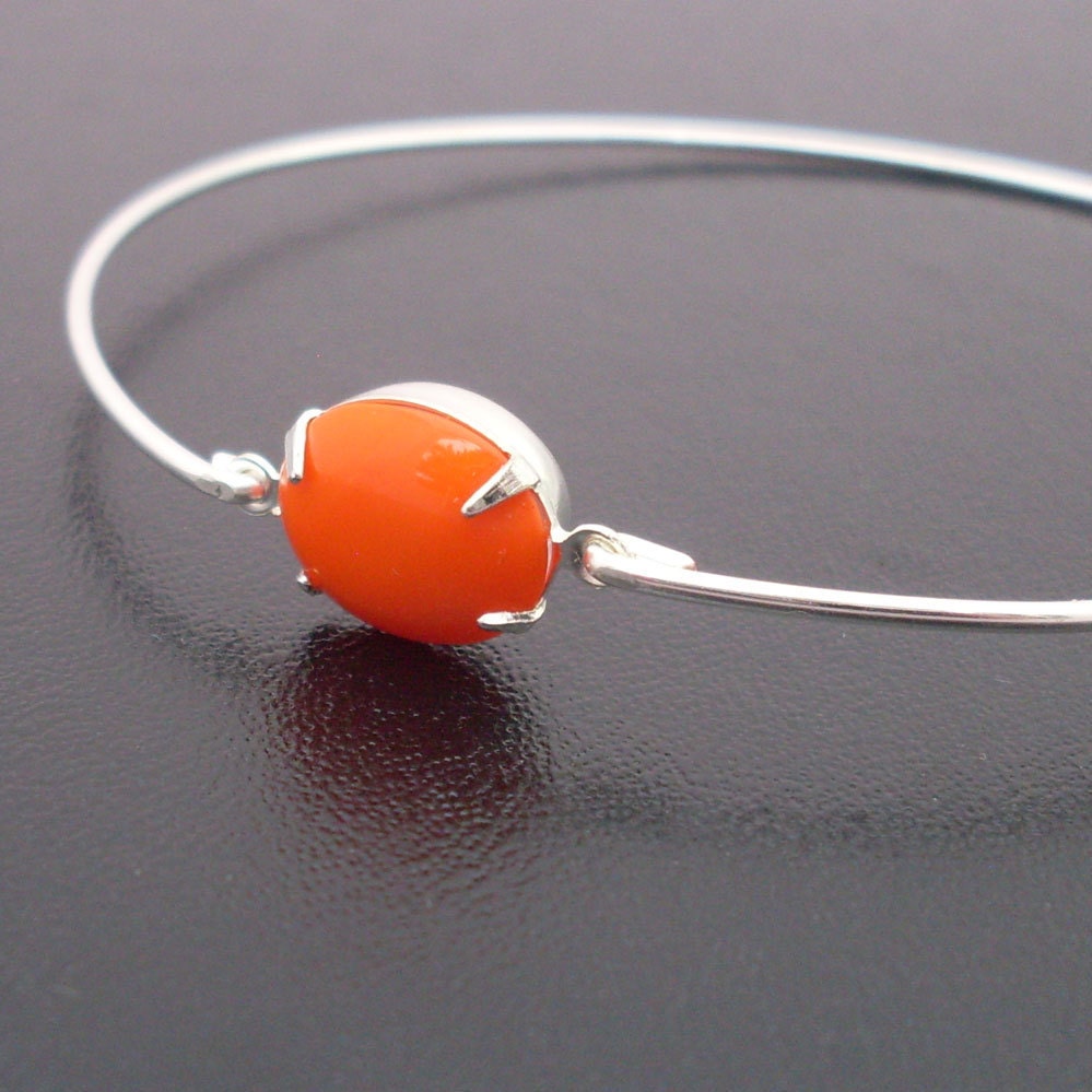Bangle Bracelet Tanja - Silver, Orange Stone