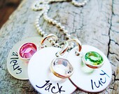 personalized hand stamped sterling silver birthstone mommy necklace ... custom hand stamped creme de la gems necklace