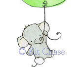 nursery art wall decor---Flying High light lime balloon---8x10 archival art print