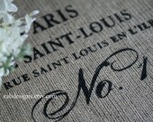 Burlap Runner w/ Paris Screen Print Design, French