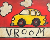 FUN CAR PRINT, Children, Art, Children Decor,  nursery decor, playroom, kids, wall art, vehicle, red, yellow