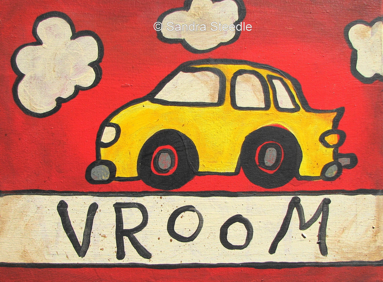 FUN CAR PRINT, Children, Art, Children Decor,  nursery decor, playroom, kids, wall art, vehicle, red, yellow