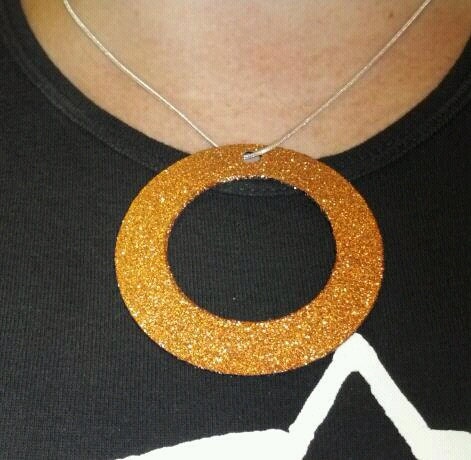 Orange glitter Vinyl Record necklace -- large