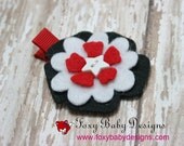 Small Clip Red White Black No Slip Felt Flower