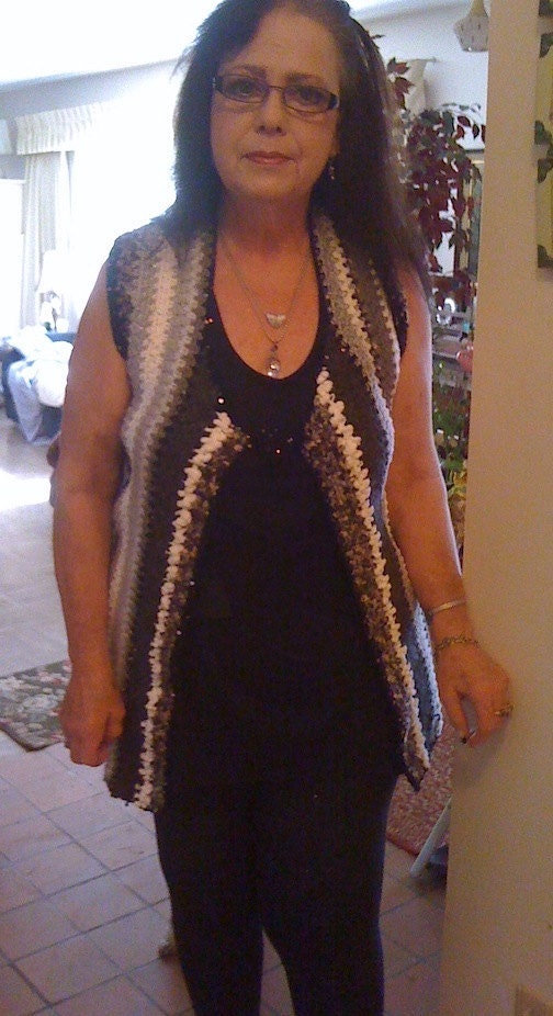 Ladies' Crocheted One Button Vest in Luxury Yarns