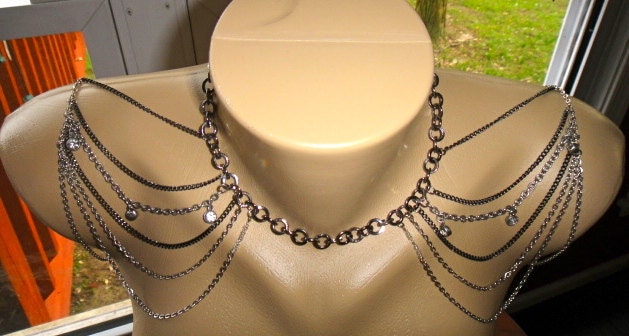 Unique Double Shoulder Necklace Chain with glass beads