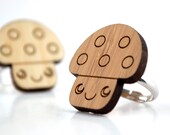 Mushroom Ring: Bamboo Wood Toadstool Kawaii Jewelry, Amber Wood