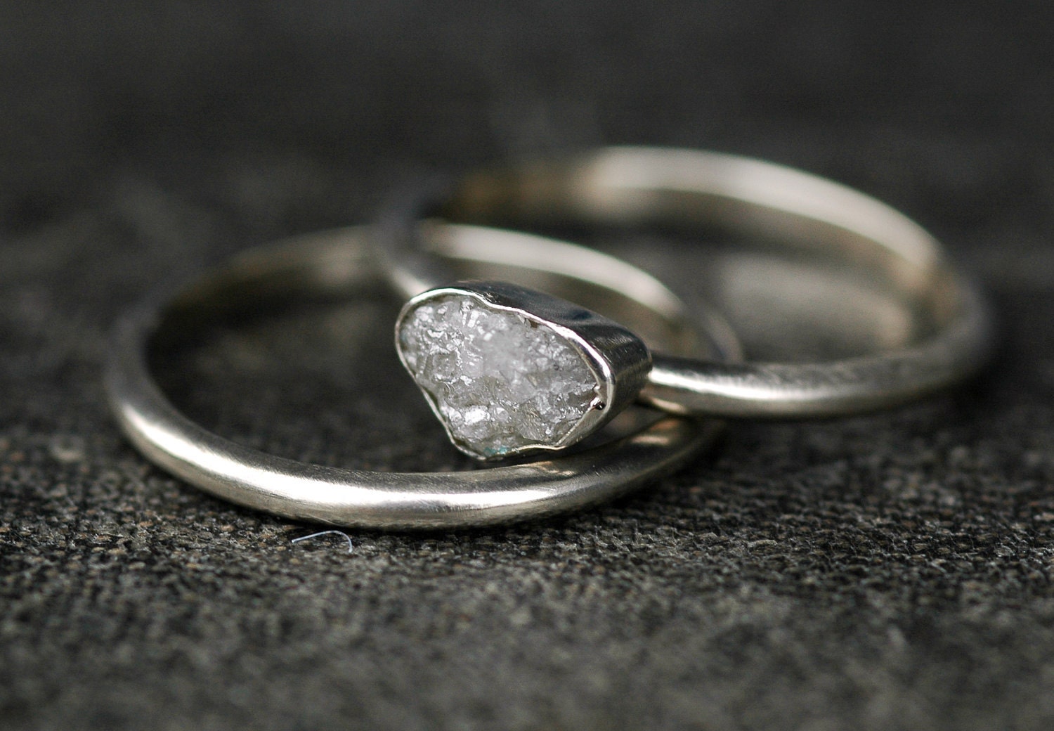 Bezel-Set Rough Large Diamond Stacker Ring and Band in 18k White or Yellow Gold- Size D Diamonds