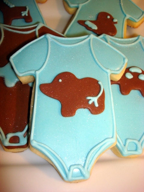 Baby Animal Onesies Decorated Sugar Cookies- 12 One Dozen