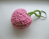 Crocheted heart keychain in fuchsia