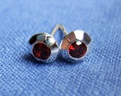 Red garnet earrings, faceted, diamond-like stud earrings, bridesmaid gift, tiny sweeties