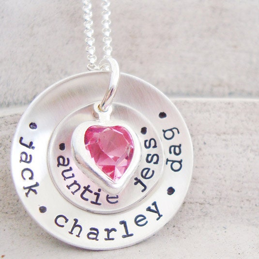 personalized hand stamped sterling silver mothers necklace ... survivor jewelry..layered hand stamped birthstone jewelry