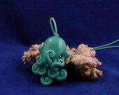 Tropical Sea Octopus Necklace - Blue Polymer Clay Cephalopod Jewelry