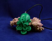Jade Octopus Necklace - Green Blue Polymer Clay Cephalopod Jewelry