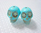 Turquoise Howlite Skull Beads with Fun Flower Eyes